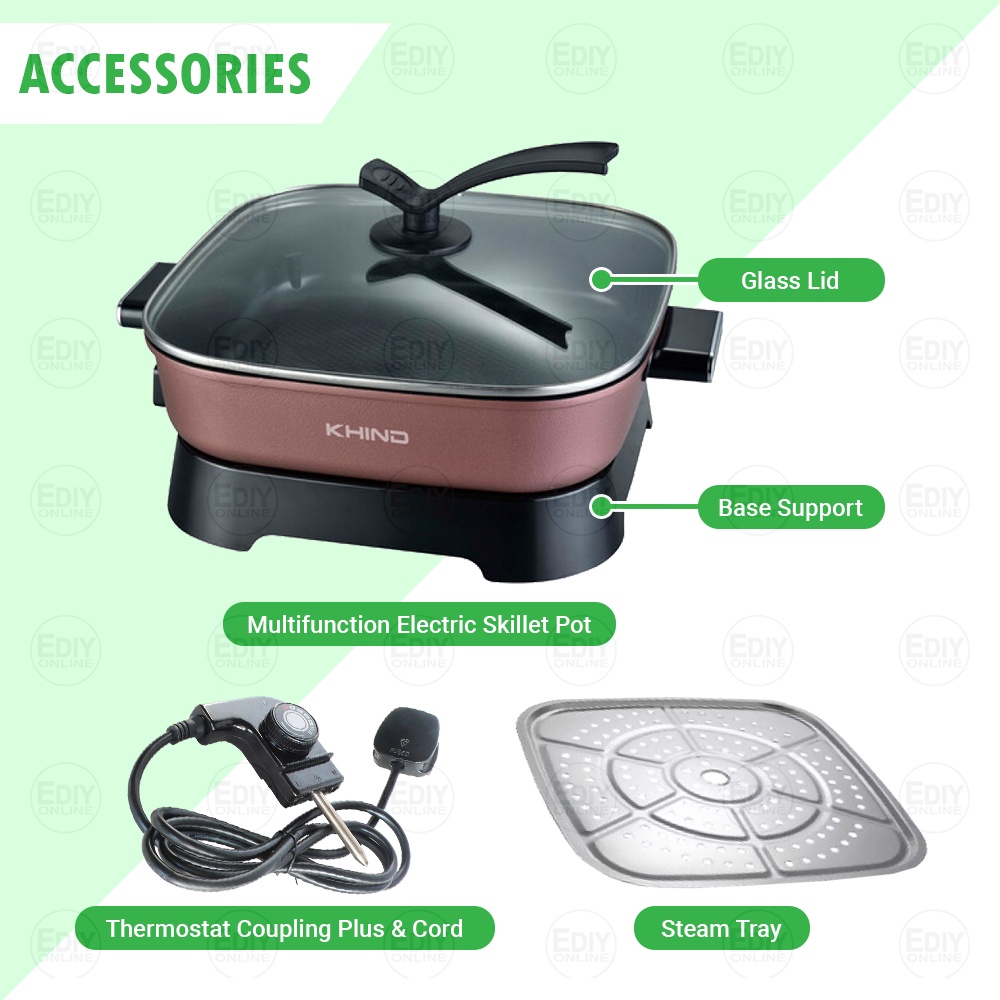 𝐅𝐑𝐄𝐄 𝐆𝐈𝐅𝐓 】KHIND HP7000 Multifunction Electric Skillet 5L Multi Cooker