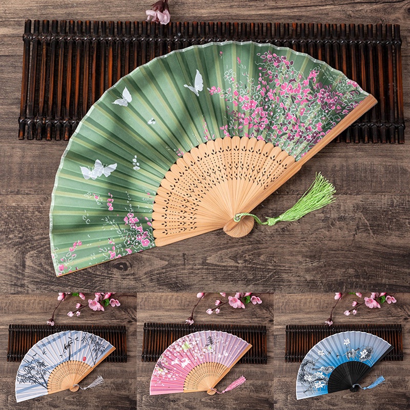 Chinese Style Silk Folding Fan Retro Bamboo Hand Fan Dance Wedding