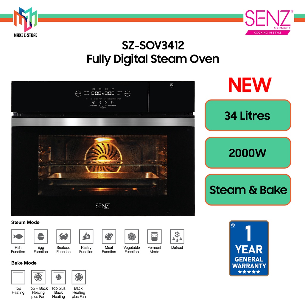 Senz SZSOV3412 FlexiSteam Pro Builtin Fully Digital Steam Oven 34L