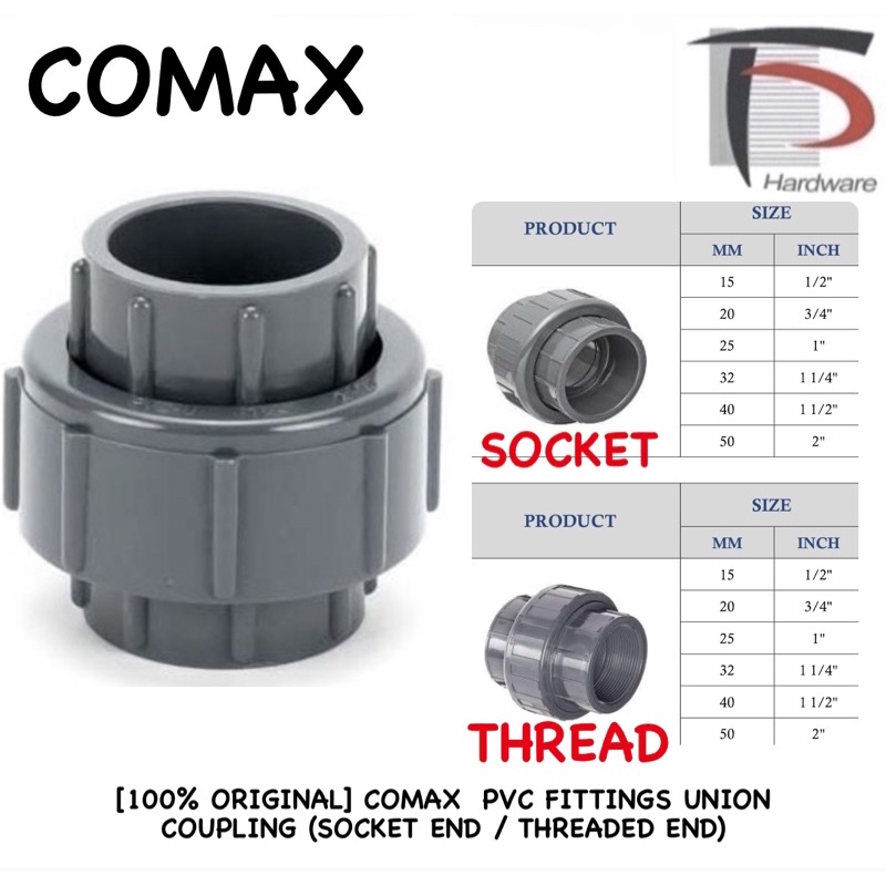 [100 ORIGINAL] COMAX PVC FITTINGS UNION COUPLING (SOCKET END