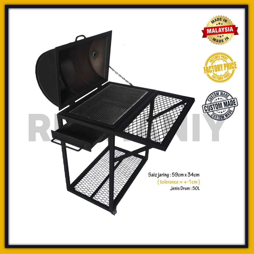 BBQ Grill Outdoor Tong Drum BBQ Set Full Set Size 50L Drum With Cover