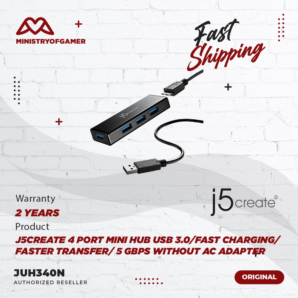 J5Create 4 Port Mini HUB USB 3.0/Fast Charging/Faster Transfer/ 5 GBPS