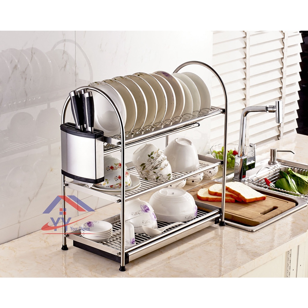 SUS304 High Quality Stainless Steel 3 Tier Dish Rack / Free Standing