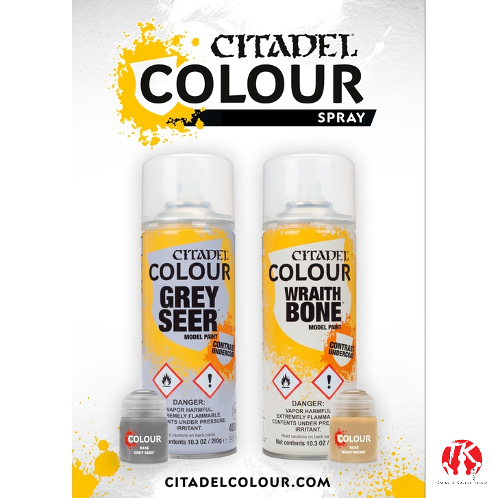 Citadel Spray Can Paints For Warhammer Miniatures / Chaos Black / Wraith Bone / Grey Seer