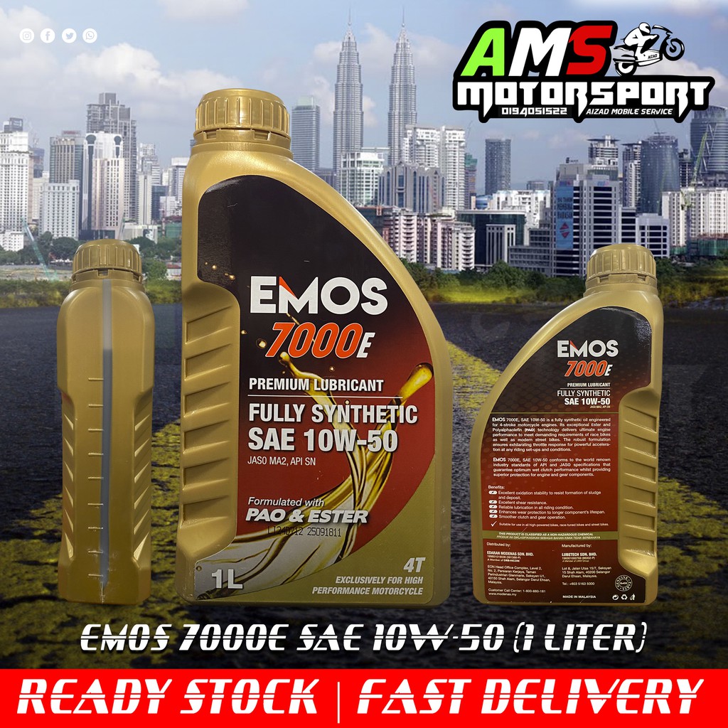 EMOS 7000E Fully Synthetic SAE 10W50 100 Original Minyak Hitam Engine