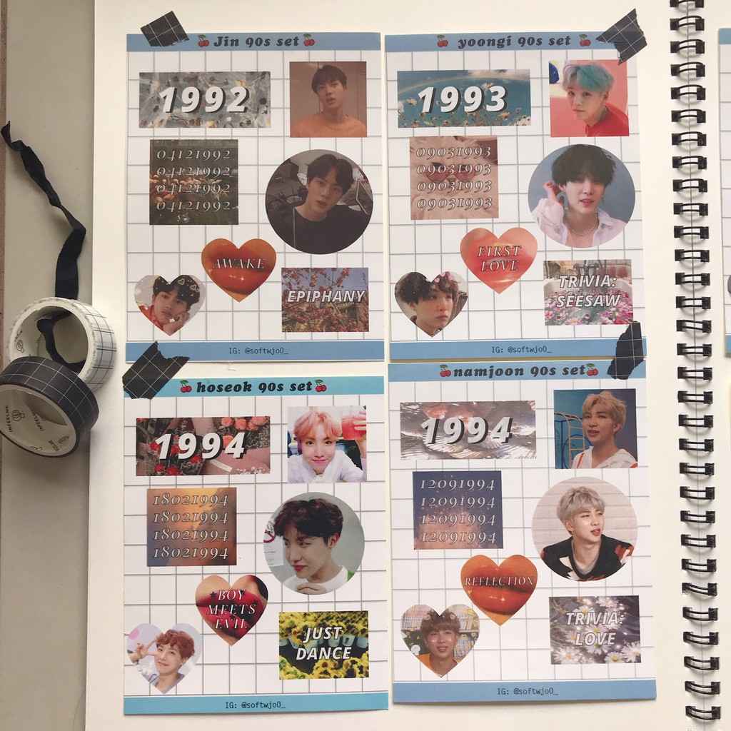BTS 90s sticker sheet printable aesthetic journaling bangtan deco