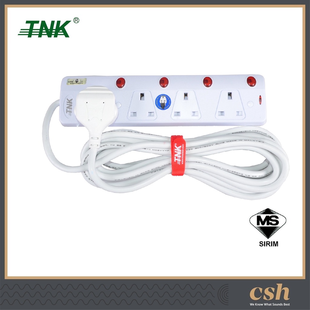 TNK 4 Gang Neon Extension Trailing Socket with 3 Pin 13 Amp Fuse