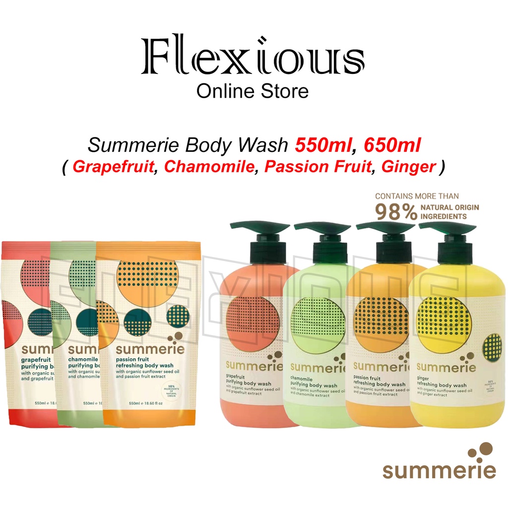 *Summerie* Body Wash 550ml, 650ml ( Grapefruit, Chamomile, Passion Fruit, Ginger ) Shopee Malaysia