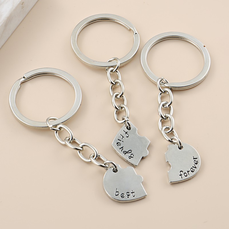 1set Best Friends Forever Keychain Jigsaw Puzzle Key Ring Heart Shaped