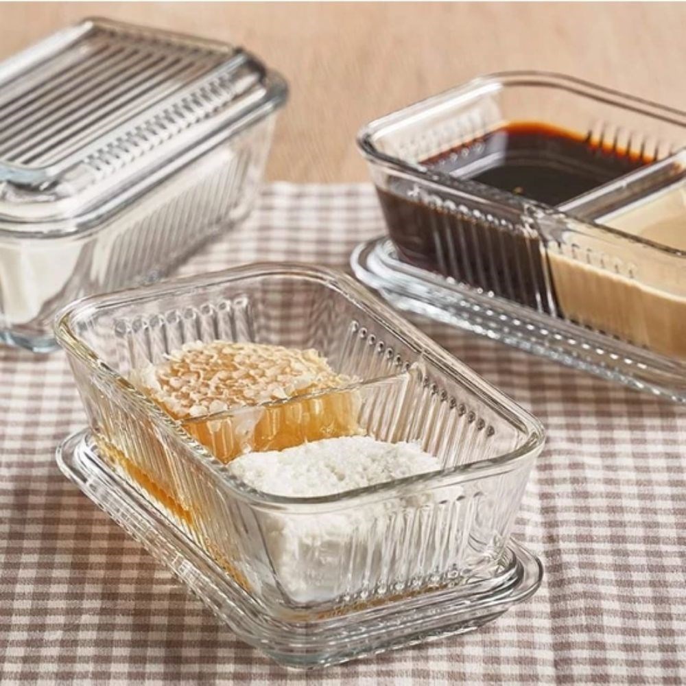 EASY123CO Divided Butter Dish + Lid Pasabahce Frigo Studio Glass
