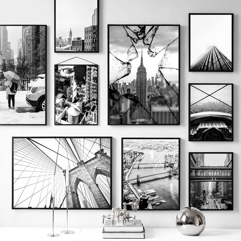 New York Poster Black and White City Wall Art Picture for Living Room