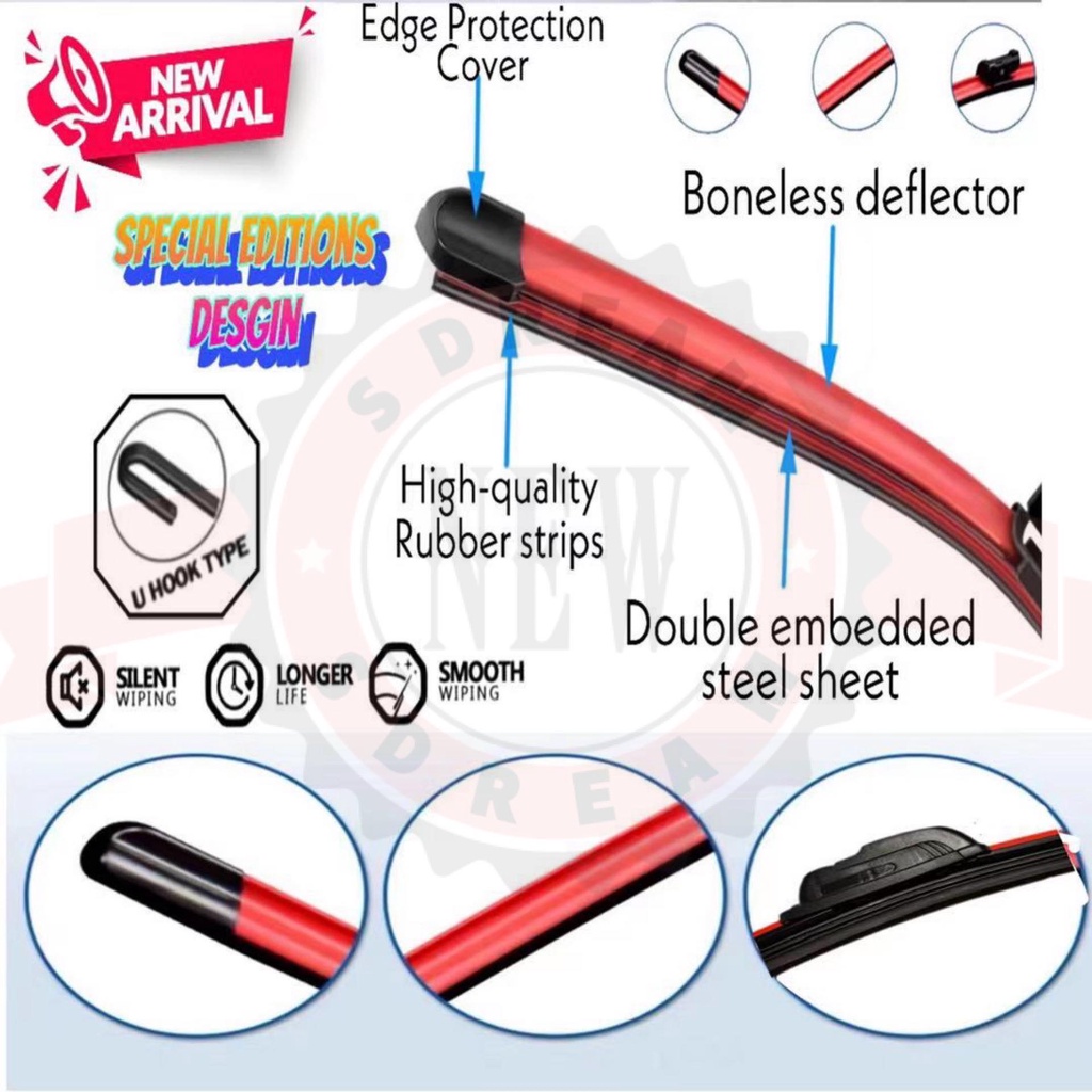 Soft Rubber Wipers Car Wiper Blade kereta wiper for Alza Myvi Axia Wira