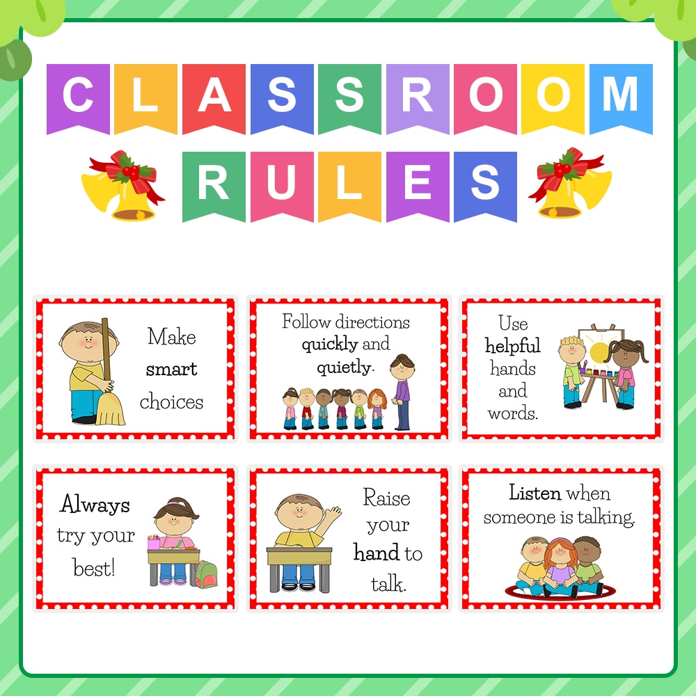 6 Pcs/set Classroom Rules English A4 Posters Card Classroom Decorations