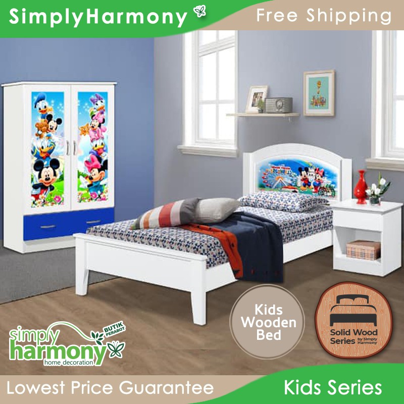 SHSB Kids Series / Wooden Kids Bedroom Set / Single Bed / Wardrobe