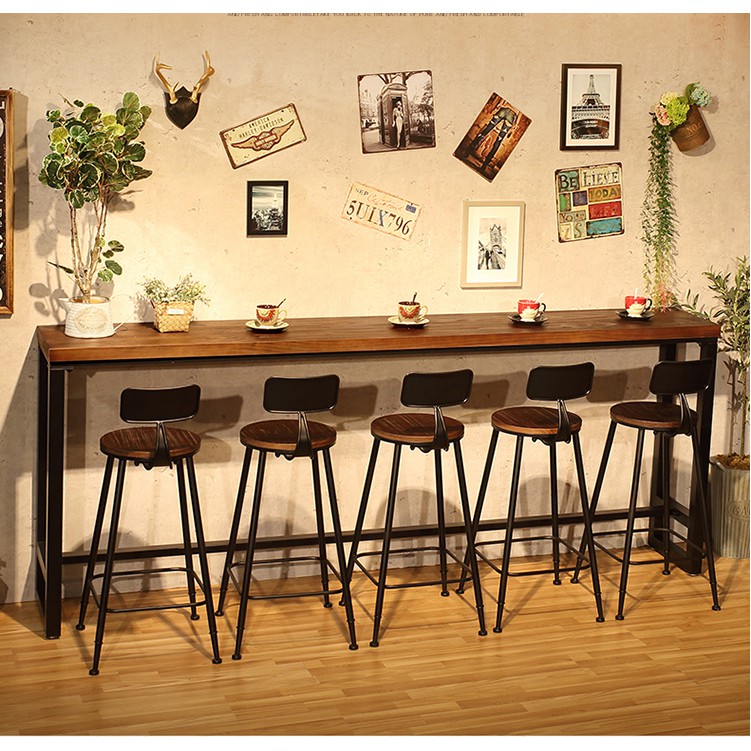 🪑 260cm Vintage BROWN Long Bar Table & 5 High Chair SET Stoll Wooden