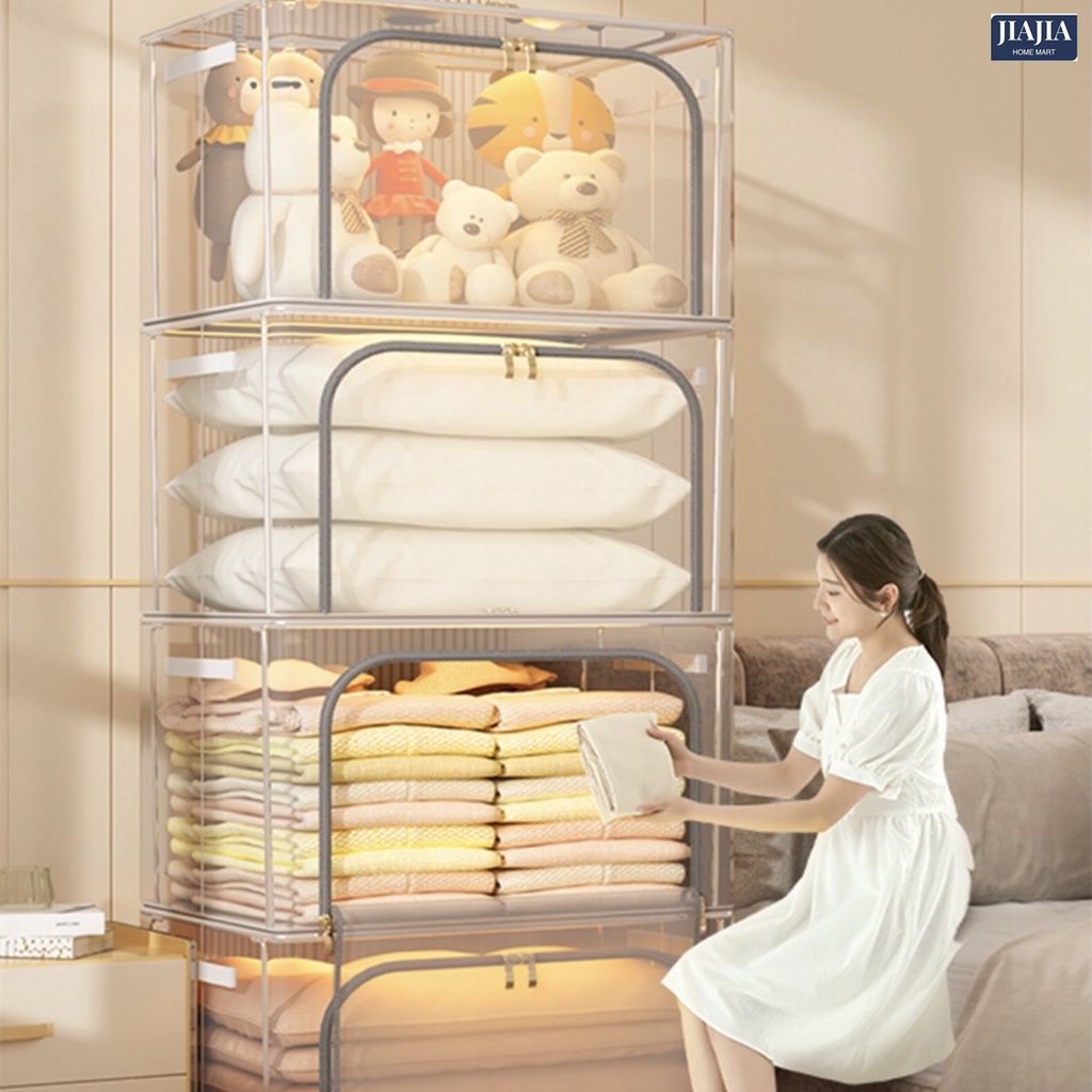 SG SHIP Steel Frame Storage Boxes Foldable Breathable Transparent