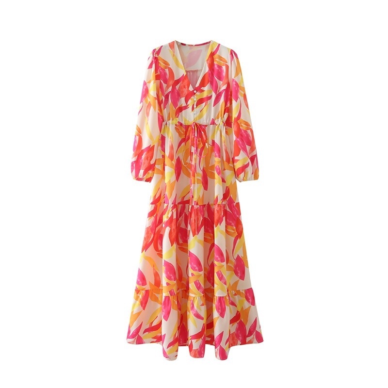 Wholesale Fashion Printing Long Sleeve Casual Dress 21296 Shopee Malaysia