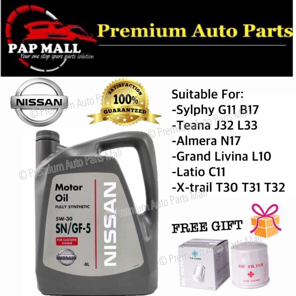 NISSAN Fully Synthetic 5W30 Engine Oil 4L SN + FOC Nissan Oil Filter