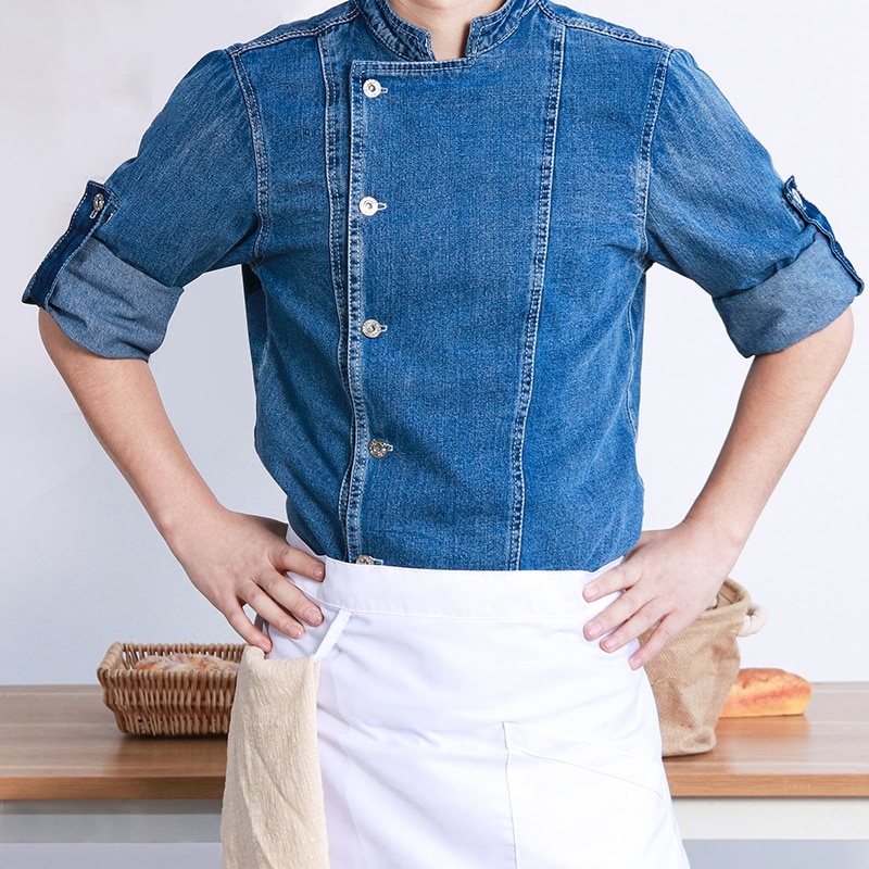 Neutral Blue Denim Chef Jacket Restaurant Catering Chef Uniform Food