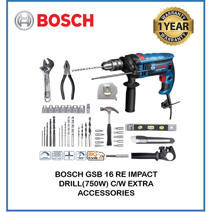 BOSCH GSB 16 RE IMPACT DRILL(750W) C/W EXTRA ACCESSORIES Shopee Malaysia