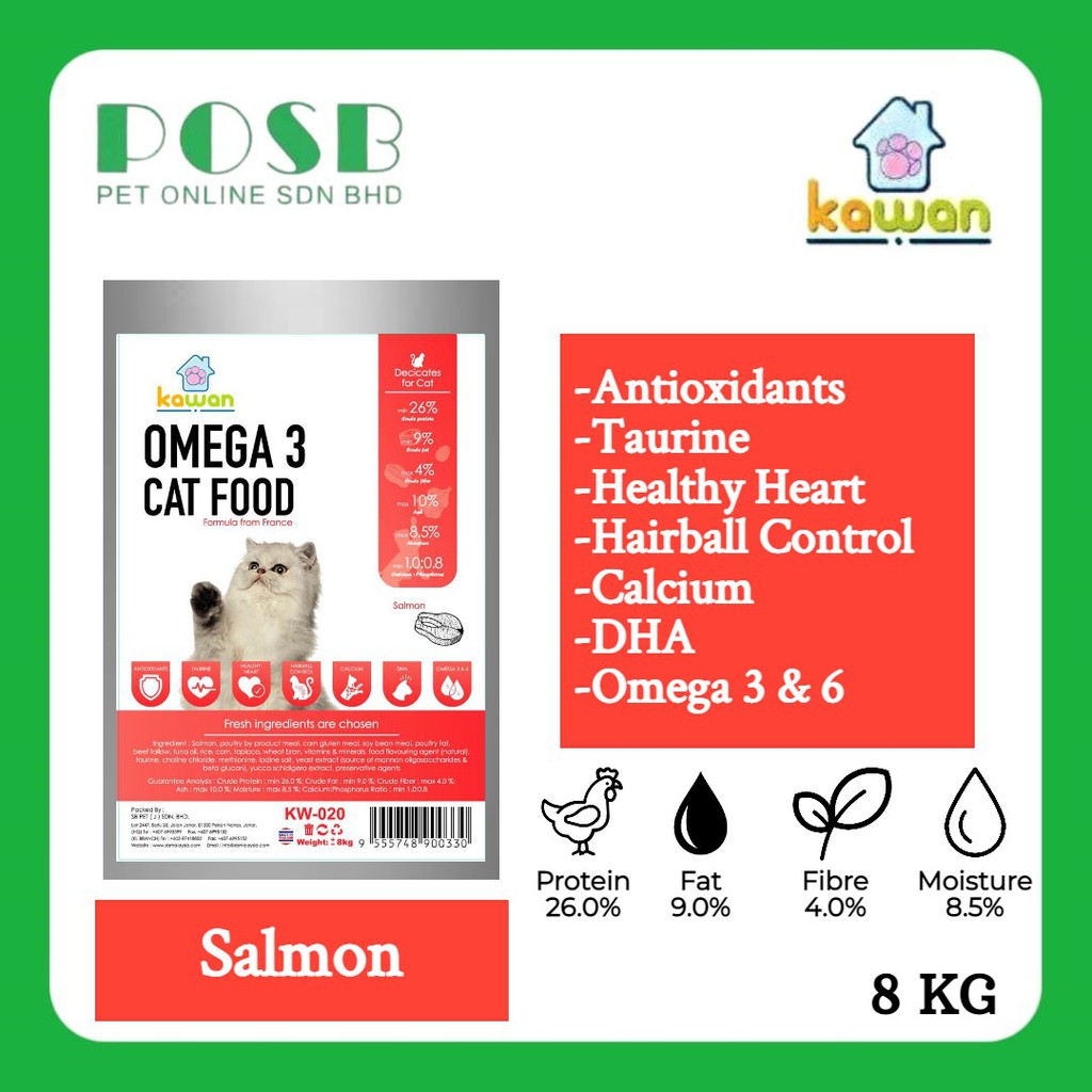 KAWAN Omega 3 Cat Food 8kg / Makanan Kucing 8kg Shopee Malaysia