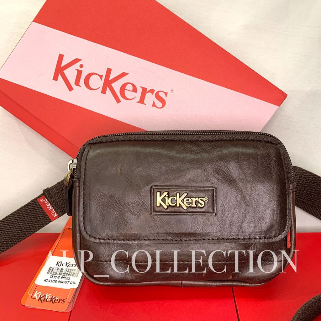 Kickers Leather Sling Bag Pouch Bag Original Genuine Leather Attach With Belt (2 in 1) 88505