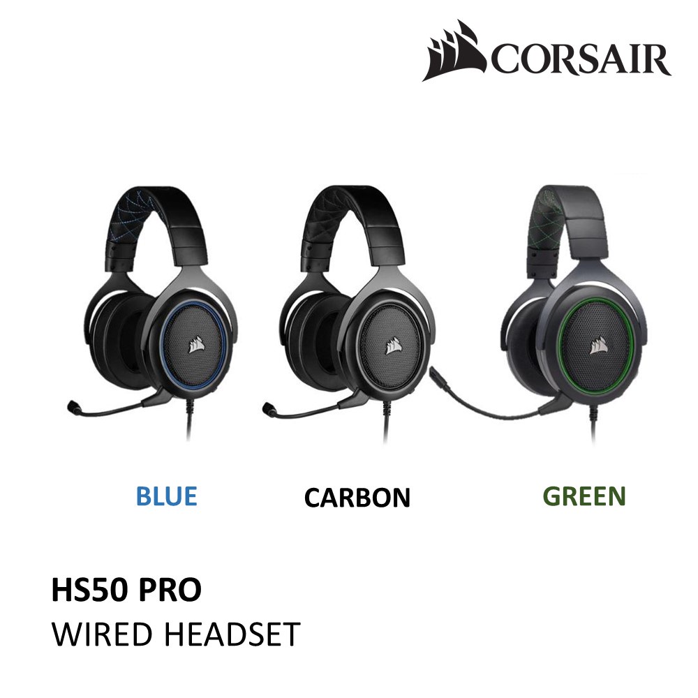 CORSAIR HS50 PRO STEREO GAMING HEADSET ( CARBON / GREEN / BLUE