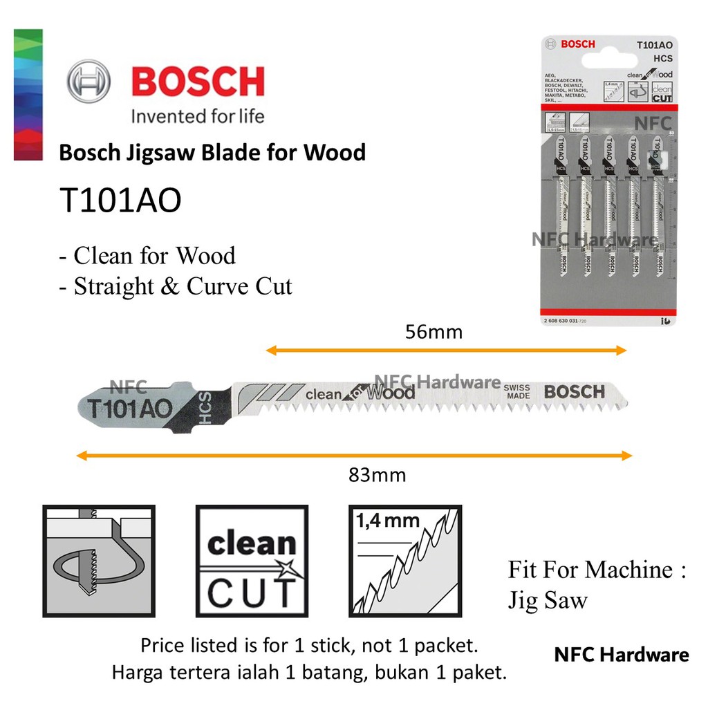 BOSCH Jigsaw Blade T101AO Clean for Wood (1 PC) Shopee Malaysia