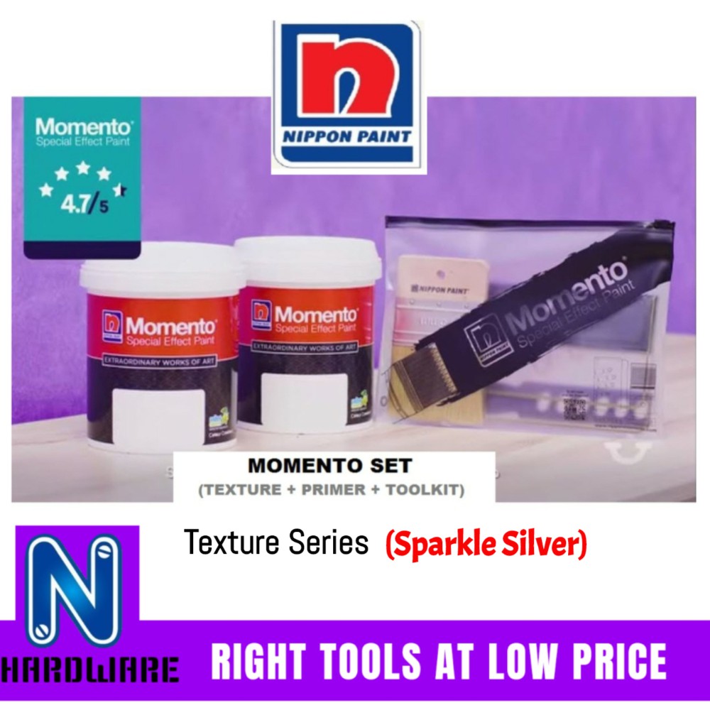 Nippon Paint Momento Set (Top Coat Textured Sparkle Silver 1L + Primer