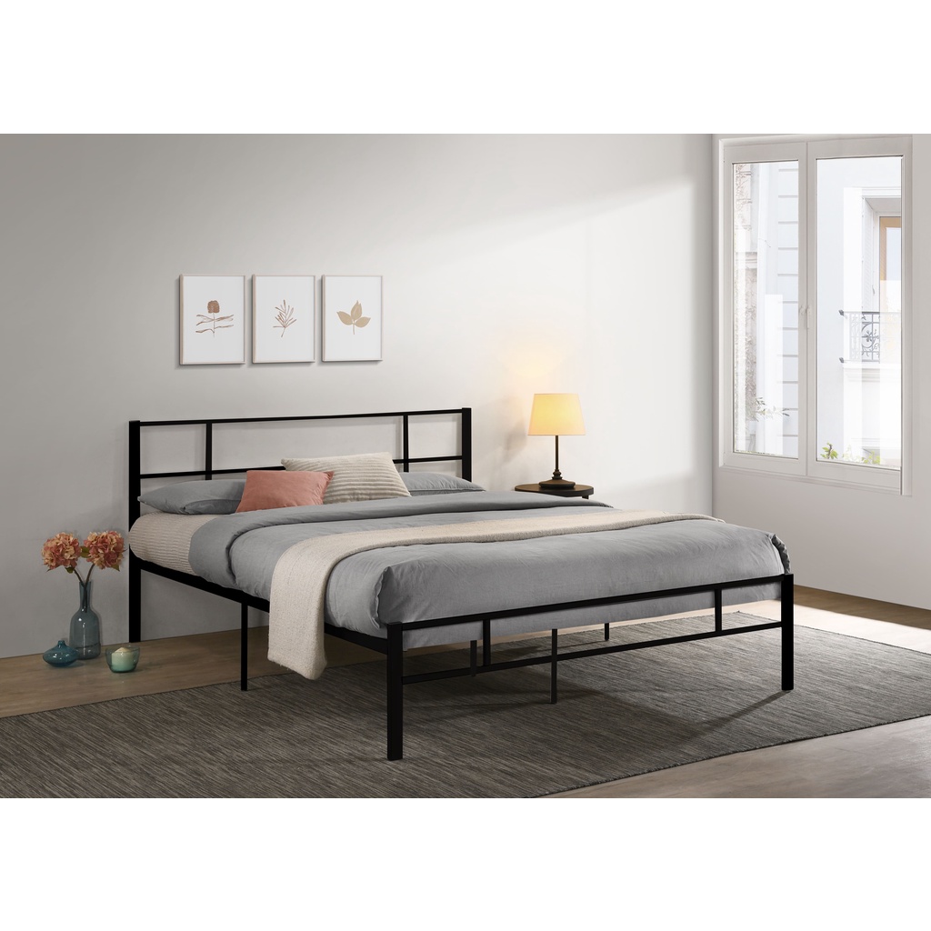 WONDERFUL High Durability Double Bed Frame Metal White Black Color