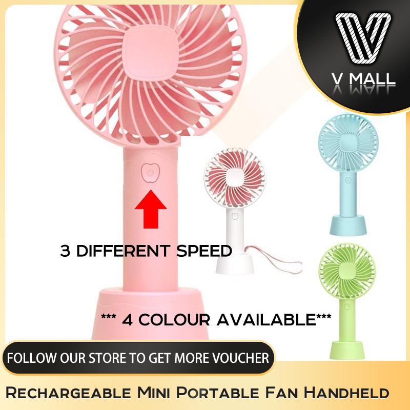 V MART Rechargeable Mini Portable Fan Handheld With Standable Base