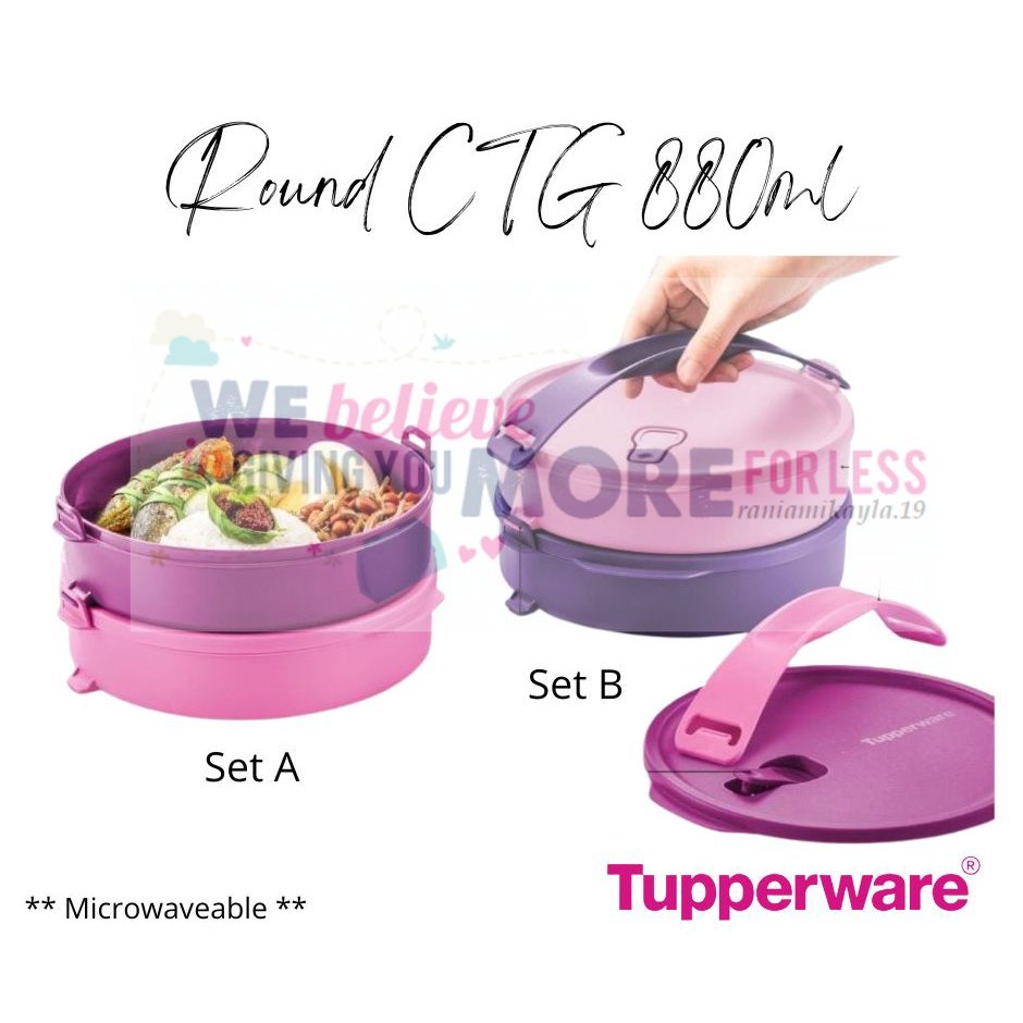Tupperware Microwaveable Click To Go CTG Round 880ml Mangkuk Tingkat