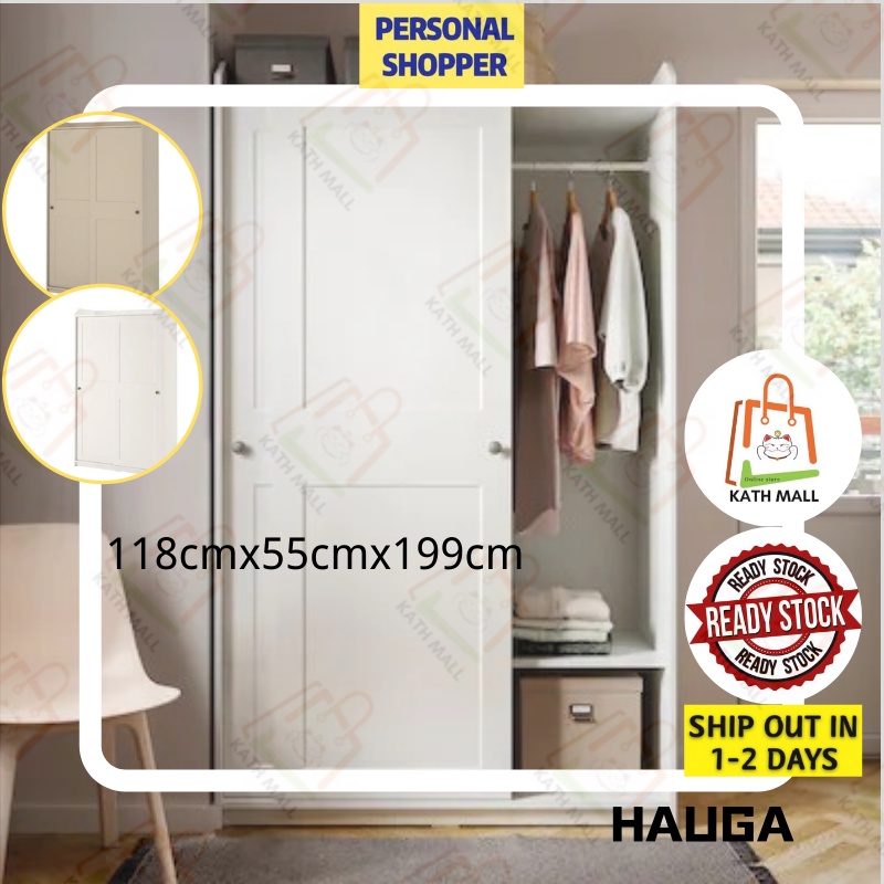 HAUGA Wardrobe with sliding doors, 118x55x199 cm I Almari pakaian