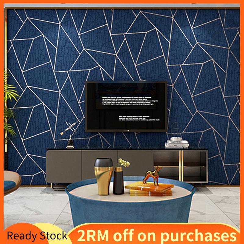 🔥Lowest price online🔥Modern simple non woven 5D geometric velvet wallpaper bedroom living room