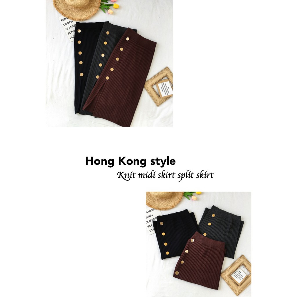 Tailory Wardrobe Hong Kong Style Knit Midi Skirt Split Skirt (S06