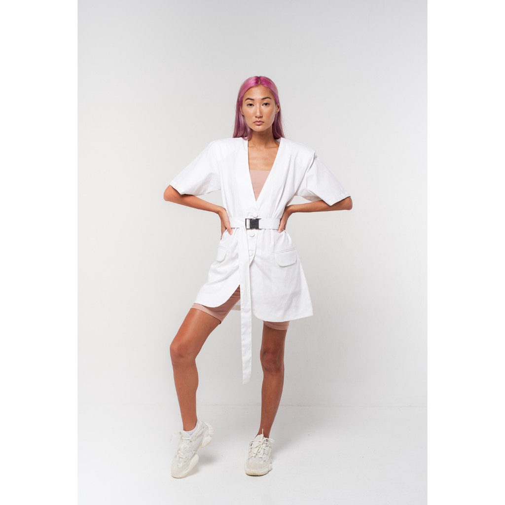 Belted Jacket Dress White Shopee Malaysia