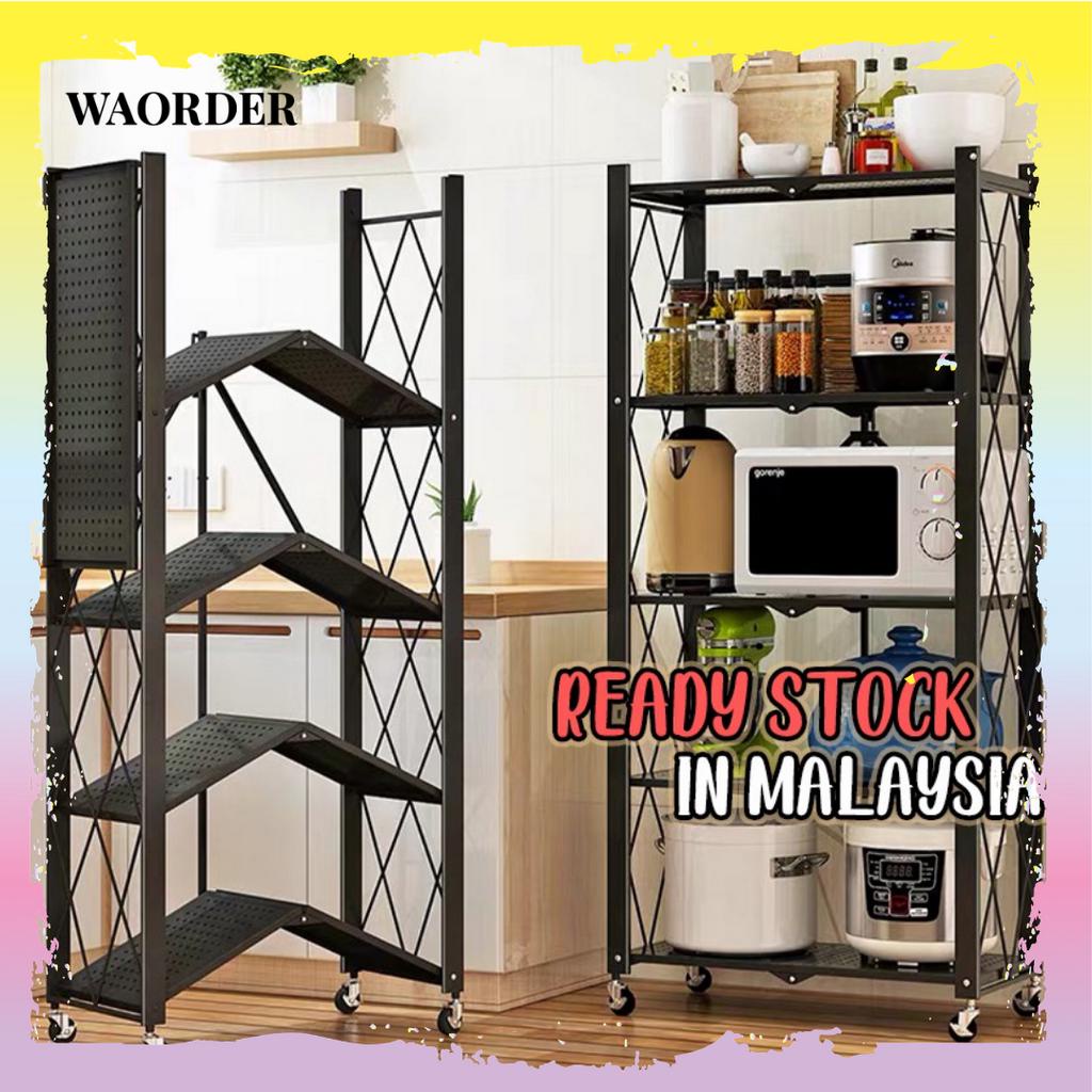 Foldable Storage Rack Organizer Stainless Steel Kitchen Rack Wheeled