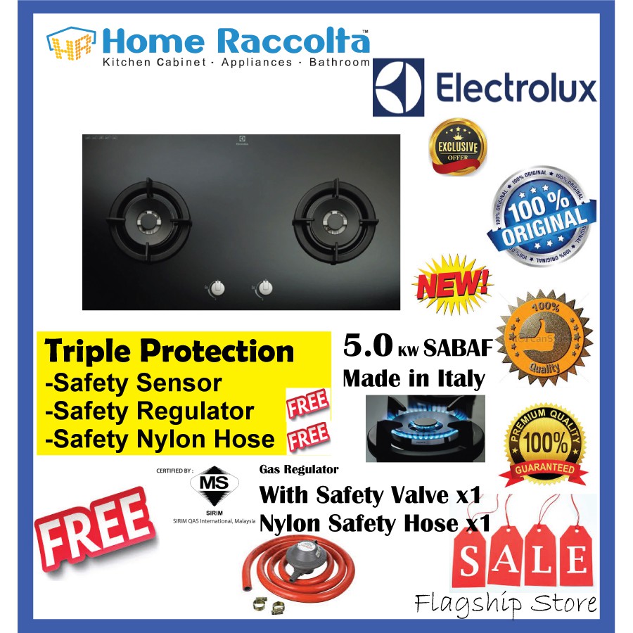 Electrolux EGT8028CK Gas Hob(Glass) Electrolux Hob 80cm FLEXI 2Burner