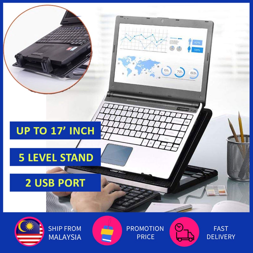 🔥READY STOCK🔥 Ergostand Laptop Cooler Stand Adjustable 2 USB Cooling