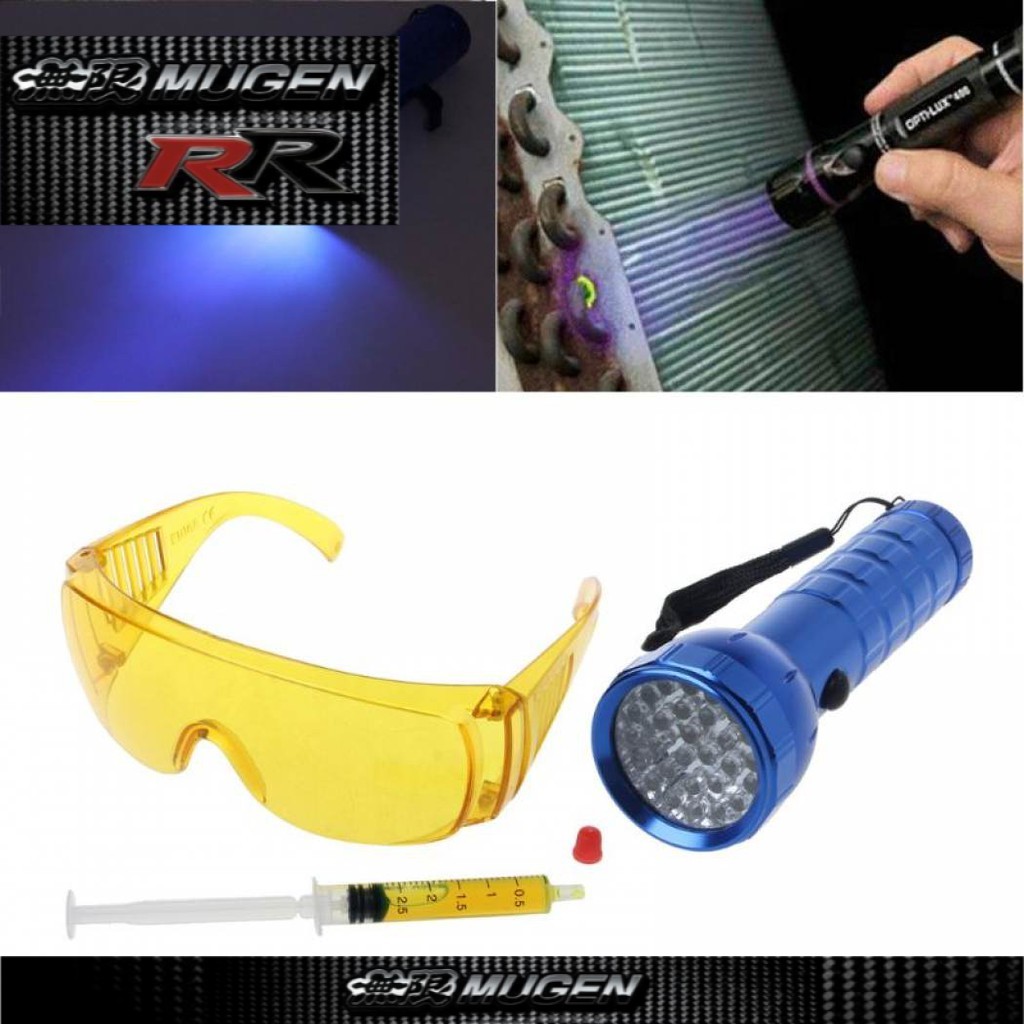 Car Air Conditioning LED Flashlight Safety Goggles UV Dye Leak Detector