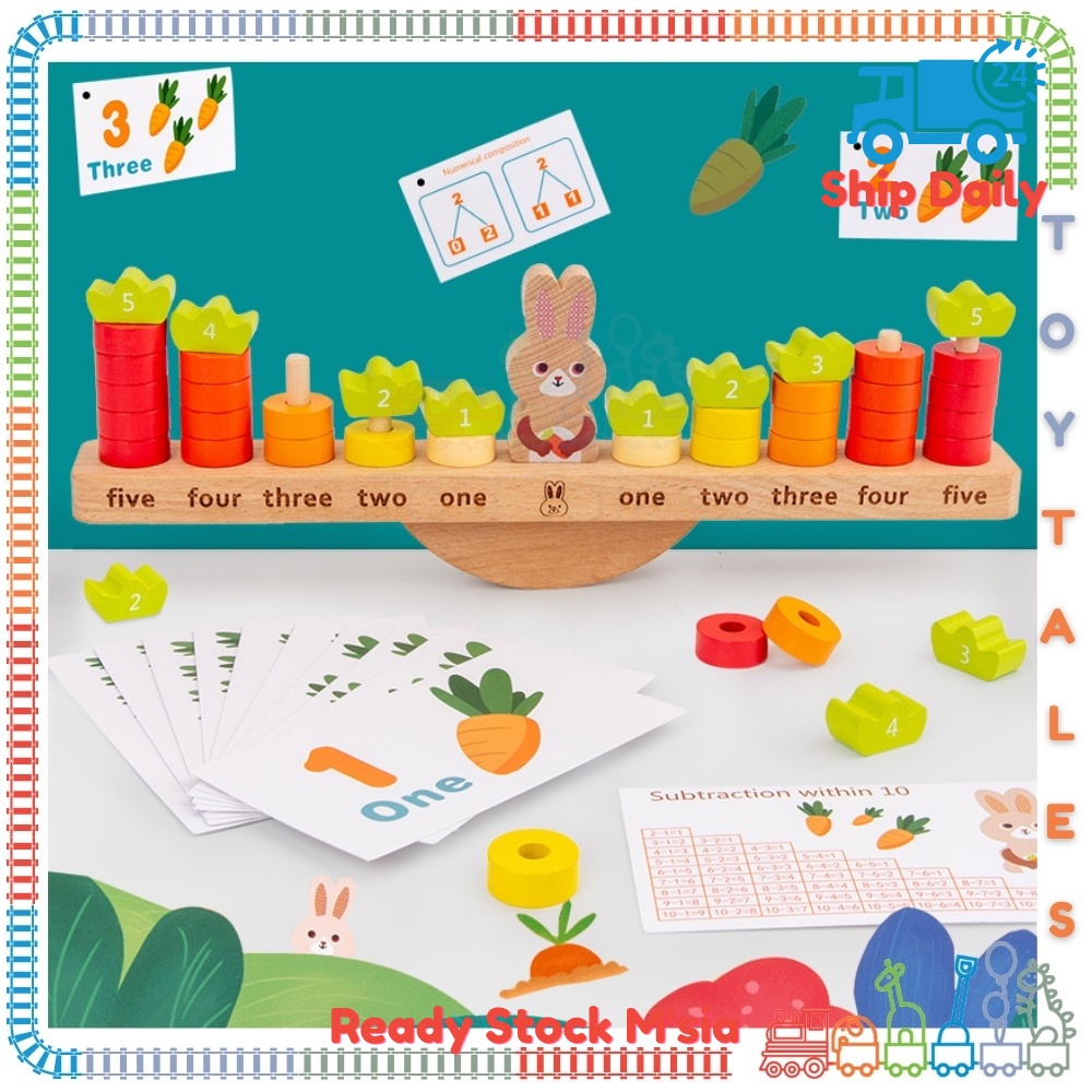 Educational Toy 🍭 Wooden Rabbit & Carrot Balancing Toy Early Maths