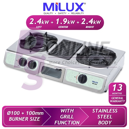 Milux Double Burner Gas Cooker / Stove with Grill Function MSS2501G
