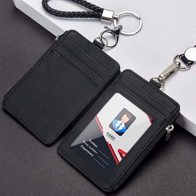 Multifunctional Zipper Work ID Card Holder with Lanyard Identity Access Staff Badge MultiCard