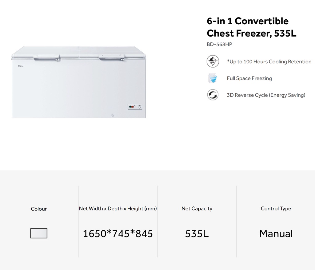 Haier Chest Freezer (535L) LED Lighting 100 Hours Cooling Retention 6
