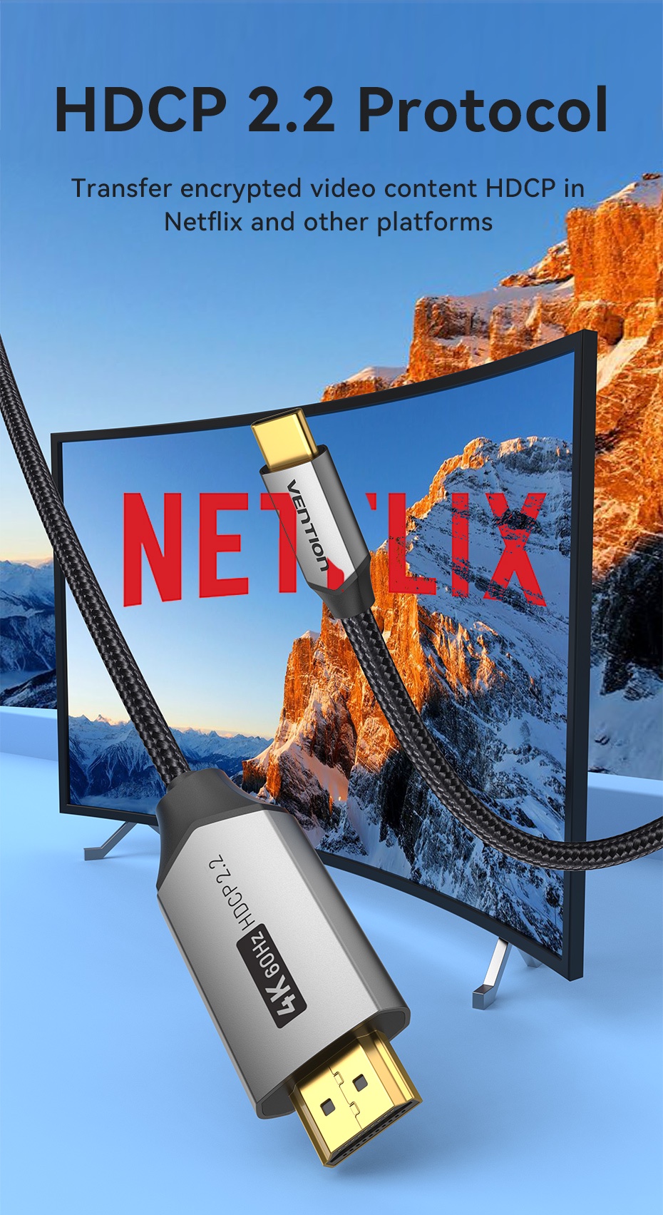 Vention Type C to HDMI 4K 60Hz 3D Visual HDCP 2.2 Phone to TV Screen