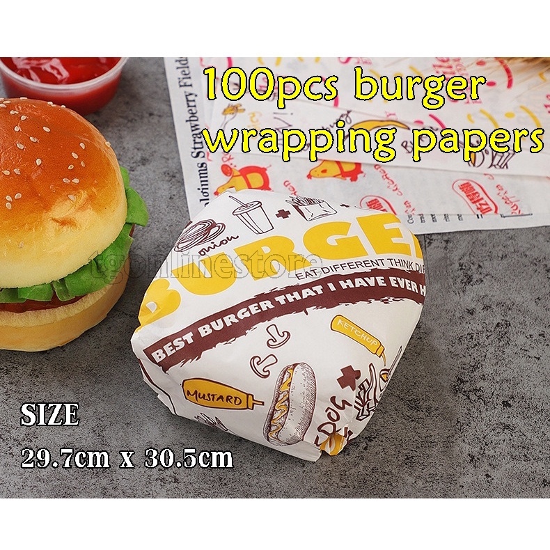 100pcs Food Wrapping Paper Burger Paper Greaseproof Paper Food Wrap