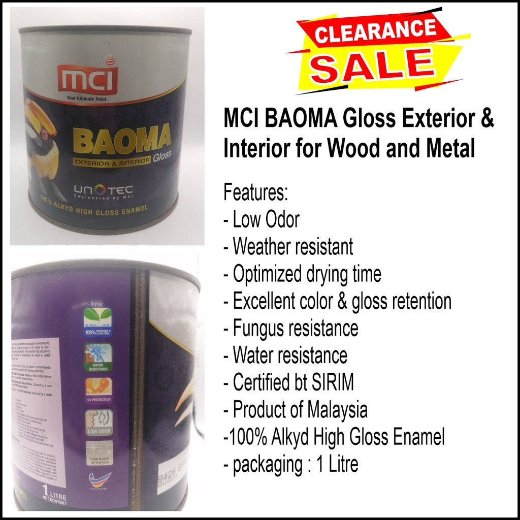 MCI BAOMA Exterior & Interior Gloss Paint for Wood and Metal (1 Litre