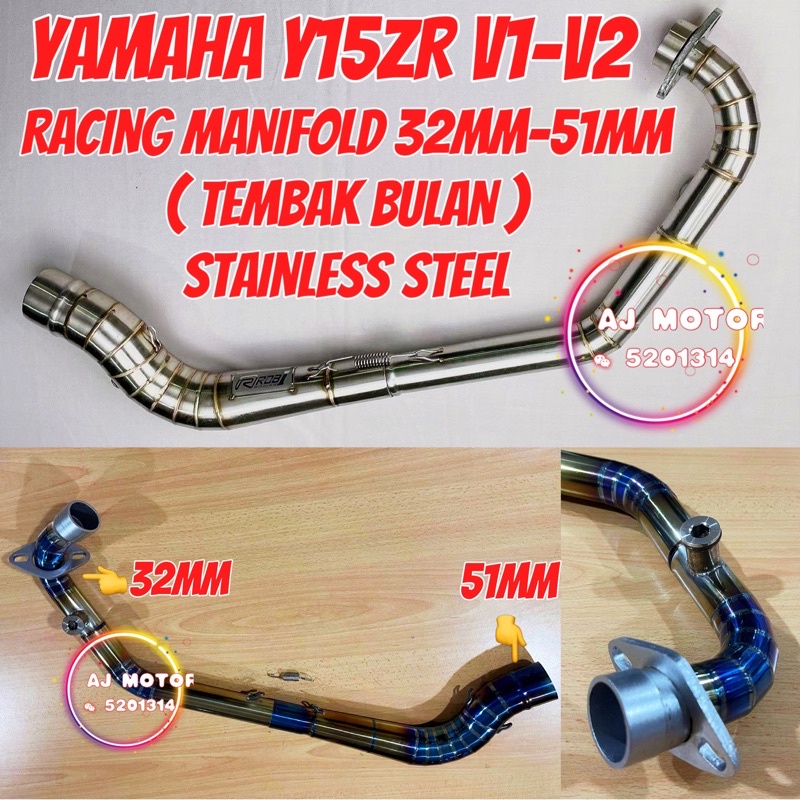 Y15ZR V1V2 RACING MANIFOLD 32MM51MM ( TEMBAK BULAN ) TITANIUM