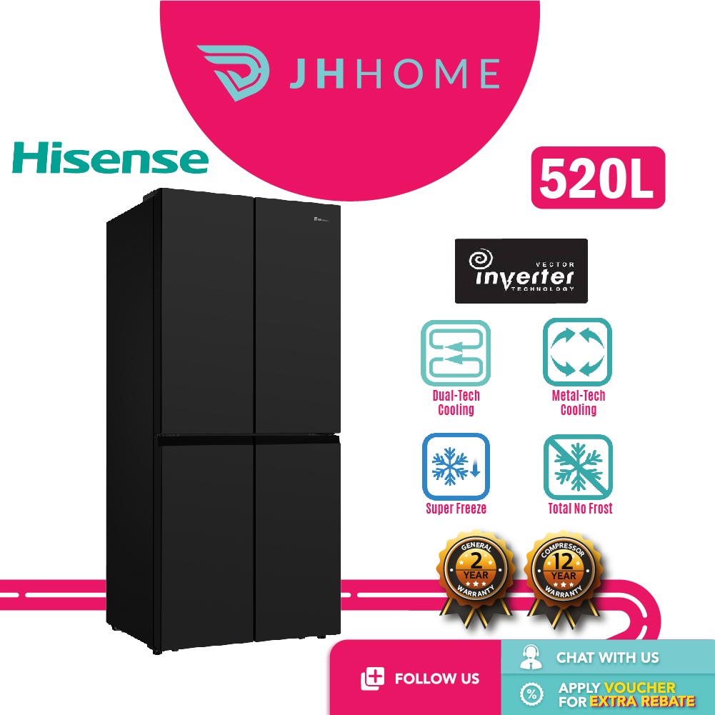 Hisense 520L 4 Door Inverter Refrigerator RQ568N4ABU Total No Frost