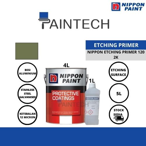 [100GENUINE] NIPPON 2K Etching Primer 120 (Olive Green) 5L Primer